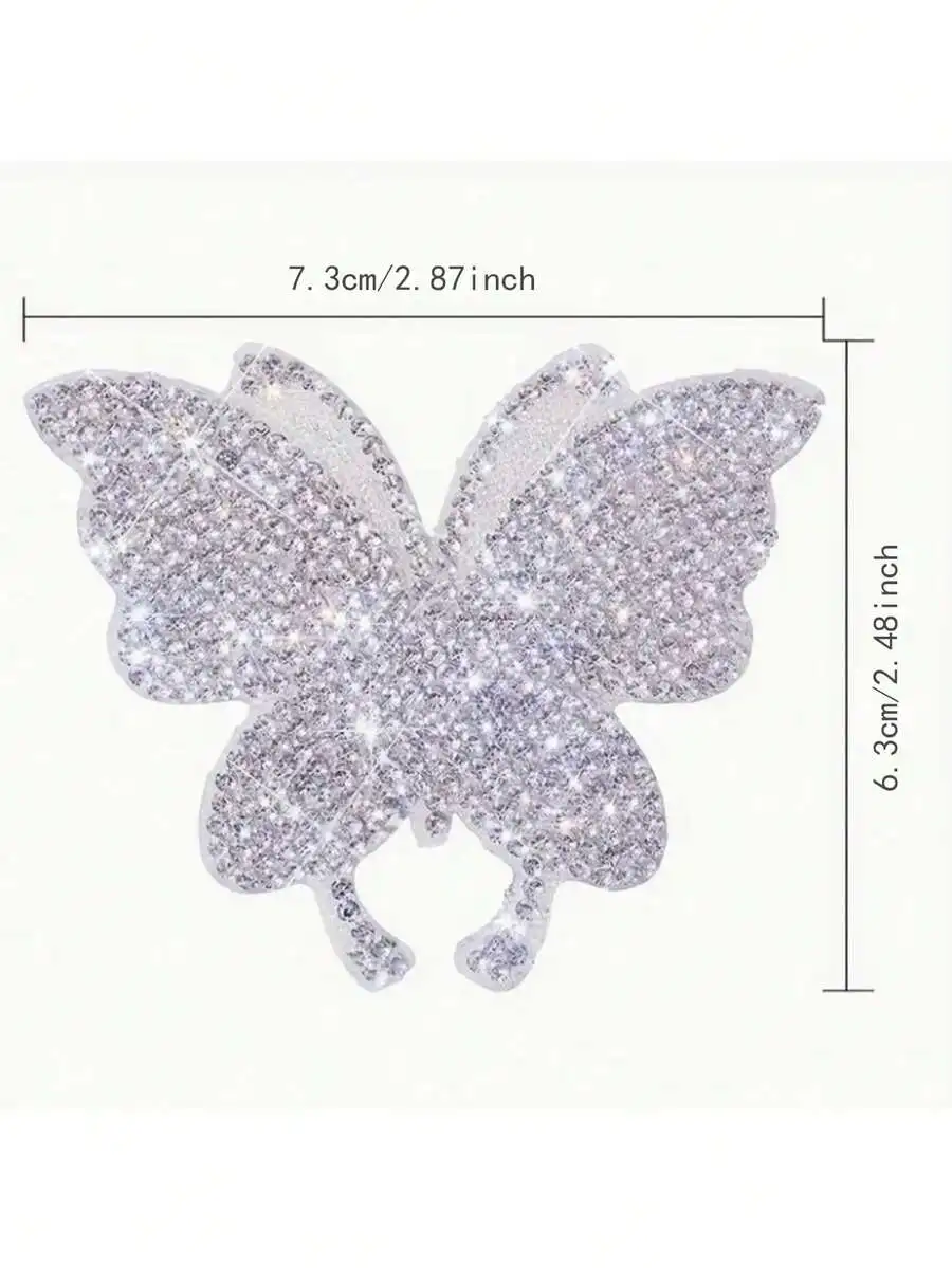 2pcs Shiny Butterfly Car Sticker Crystal Rhinestone Vinyl Decal Exterior Accessory