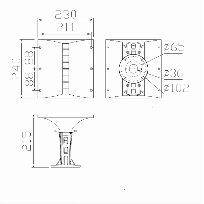 MW Audio 2"&1,4 Zoll Glasfaserhorn 240x230x222mm zum Anschrauben für Hochfrequenz-Kompressionstreiber Line-Array PA-Lautsprecher – Detail 1
