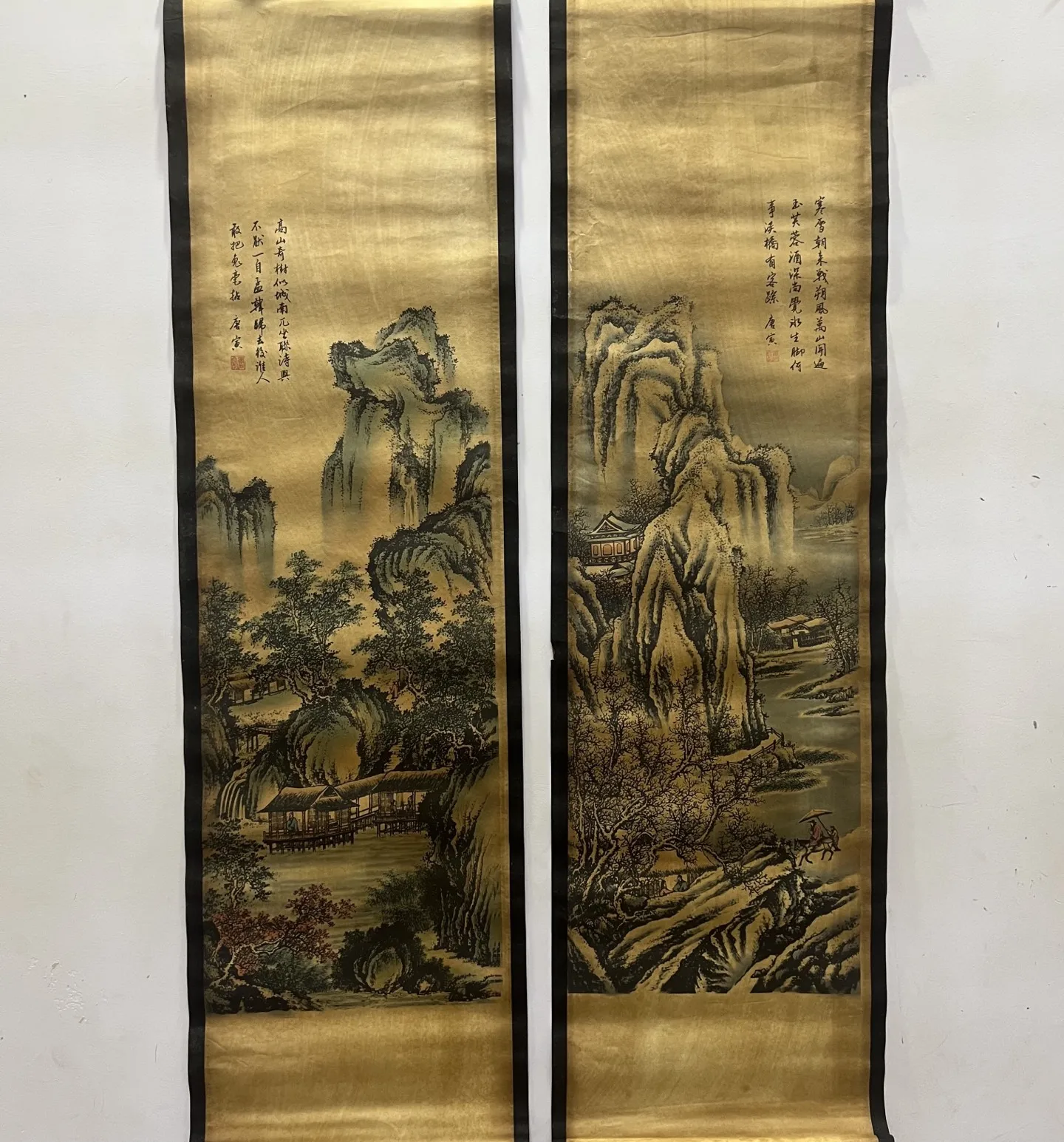 Chinese four-screen home living room decoration hanging painting Tang Yin-landscape map