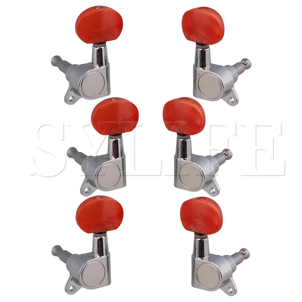 6-Piece Folk Guitar Tuners - 3L3R Red Pearl Chrome Closed-Back Pegs