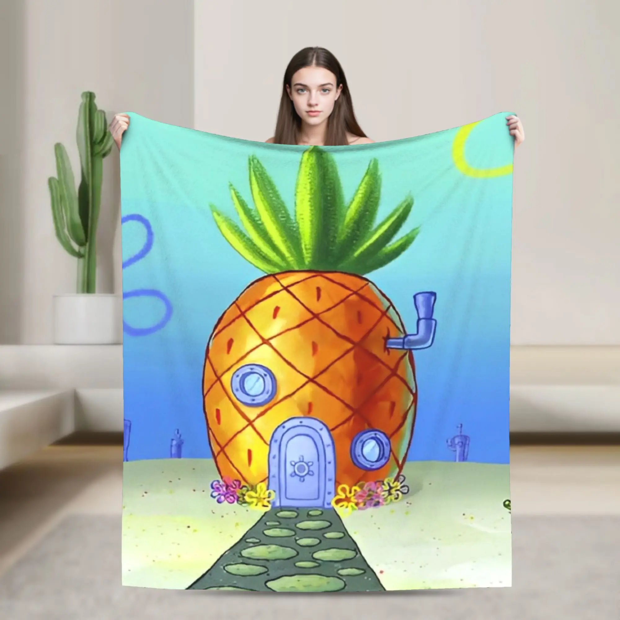 Pineapple House Spongebob Blanket Fleece SquarePants Cartoon Lightweight Throw Blankets for Car Sofa Couch Bedspread