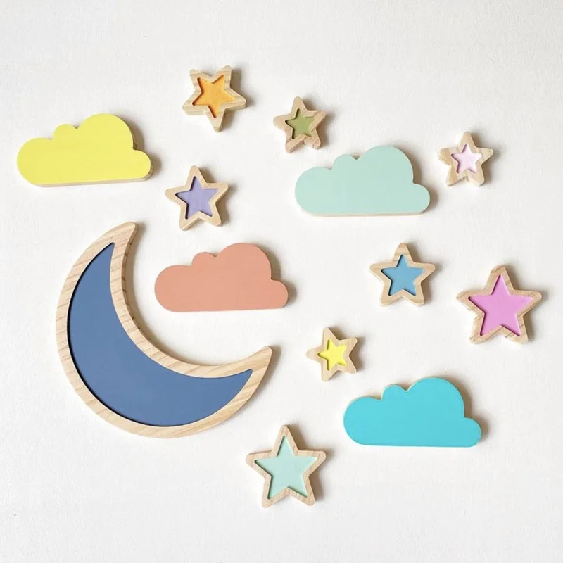 Unfinished Moon Planet Star Ornaments Wooden Paint Crafts Toys Children DIY Craft Art Project Nursery Room Home Decor Supplies