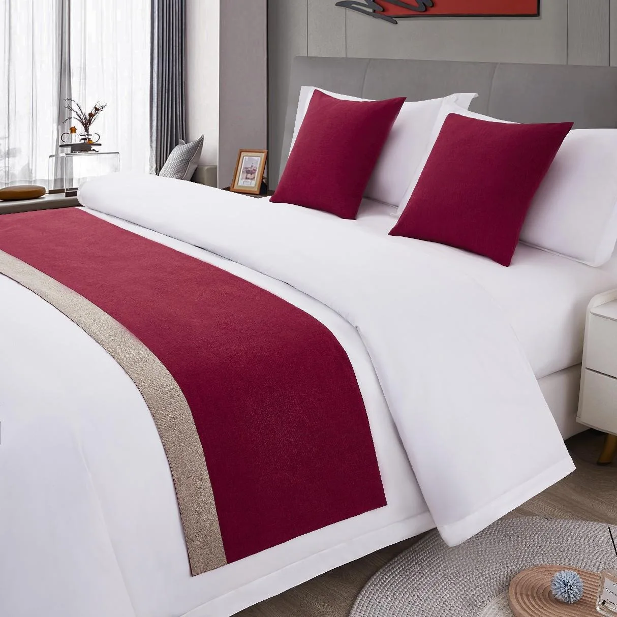 European Style Splicing Luxury Bedroom Hotel Tail Blanket Bed Cover Jacquard Twill Technique Bar Bed Flag for Hotel Decoration