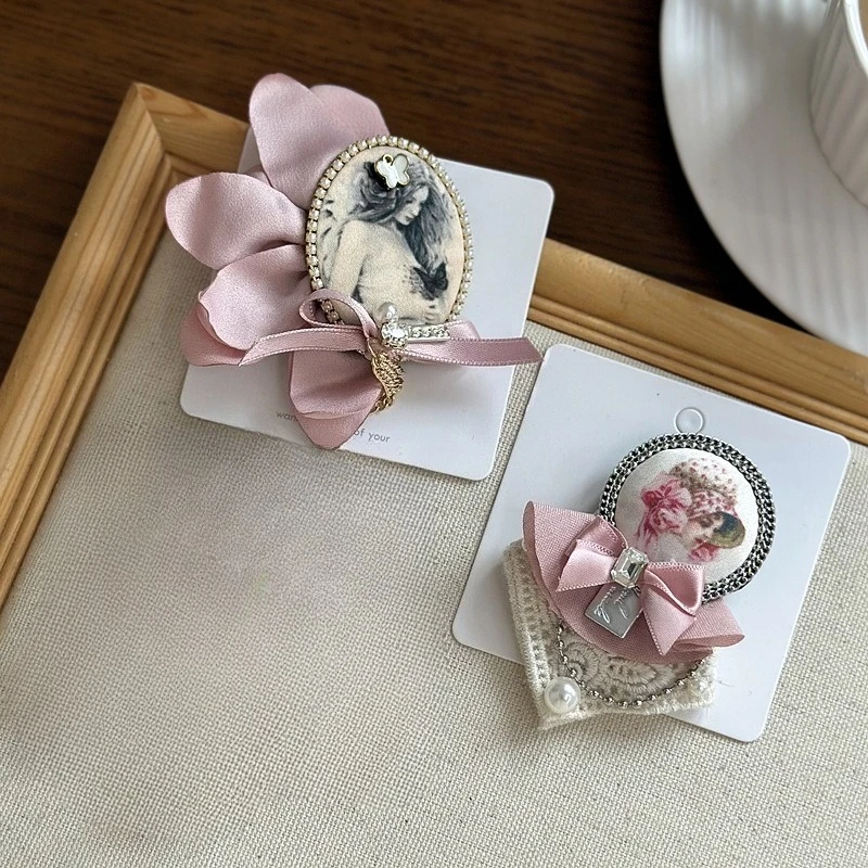 

Японская и корейская винтажная брошь с жемчужной эмблемой, розовая булавка в форме банта, аксессуар для украшений