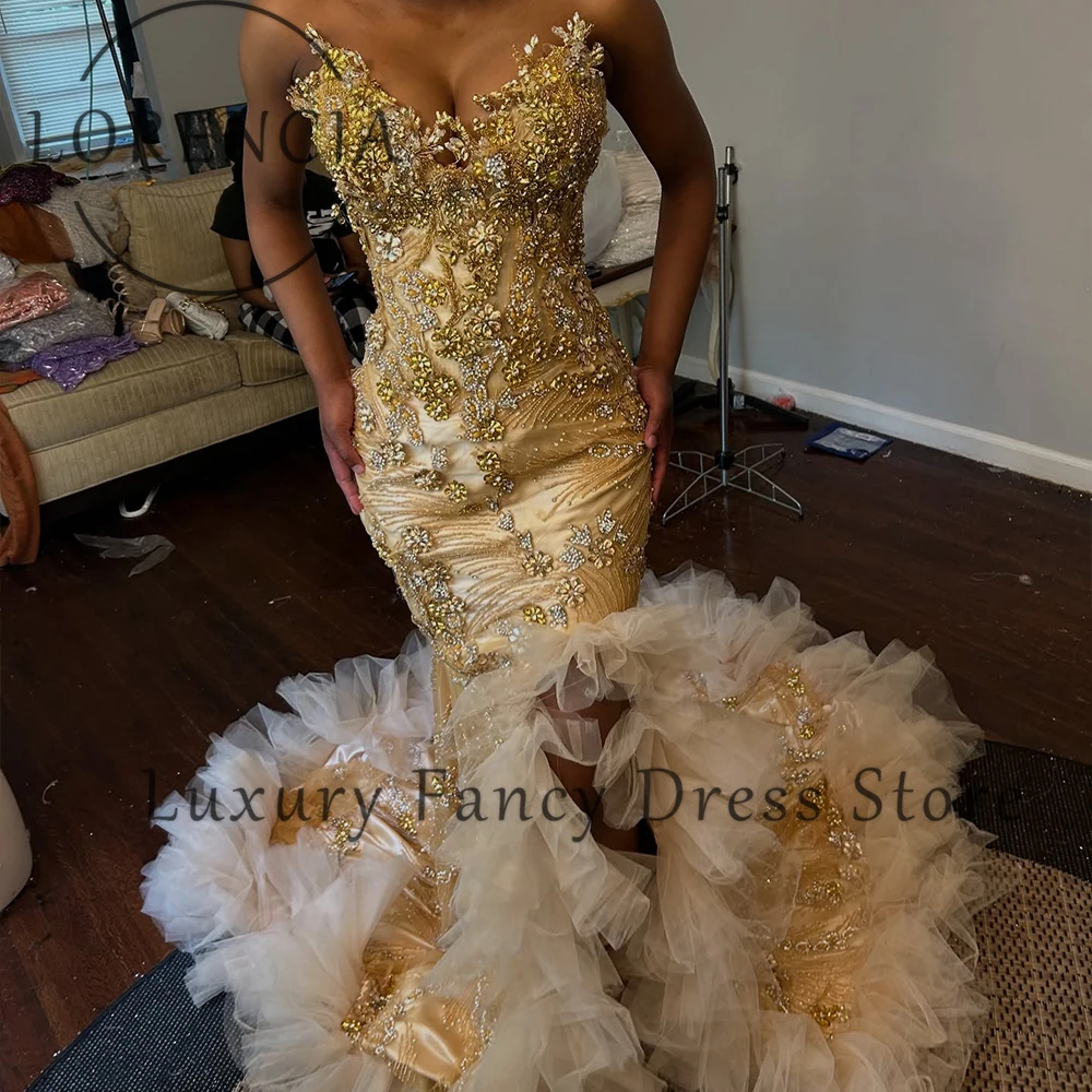 Elegant Rhinestone Prom Dresses 2025 Tulle Pleats Side Slit Mermaid Evening Party Gowns Customized Sleeveless robe d'été femme