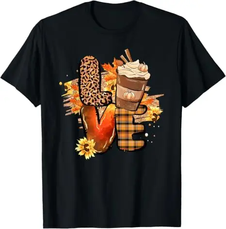 LOVE FALLPUMPKING SPICE FALL LEPARD THANKSGIVING T-Shirt 100% Cotton Trendy Y2K Short-Sleeve Tee – Soft, Quick-Drying, &