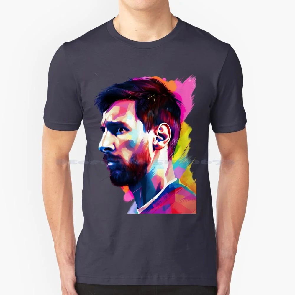 Goat-Illustration T Shirt 100% Cotton Tee Leo Football Ronaldo Sports Lionel Illustration Lionel Art Lionel Soccer