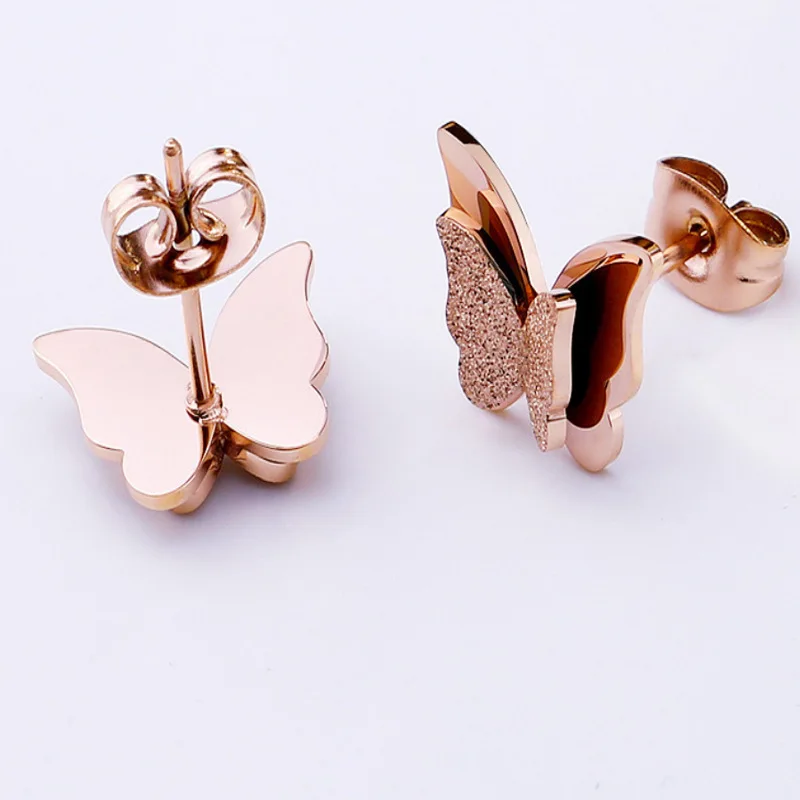 Pendientes de mariposa sencillos para mujer, pendientes de acero inoxidable, accesorios de joyería de moda femenina, Verano