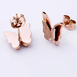 Pendientes de mariposa sencillos para mujer, pendientes de acero inoxidable, accesorios de joyería de moda femenina, Verano