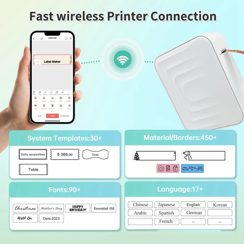 Thermal Bluetooth Printer Mini Pocket Label Maker Compatible With IOS/Android For Home Office No Ink Required