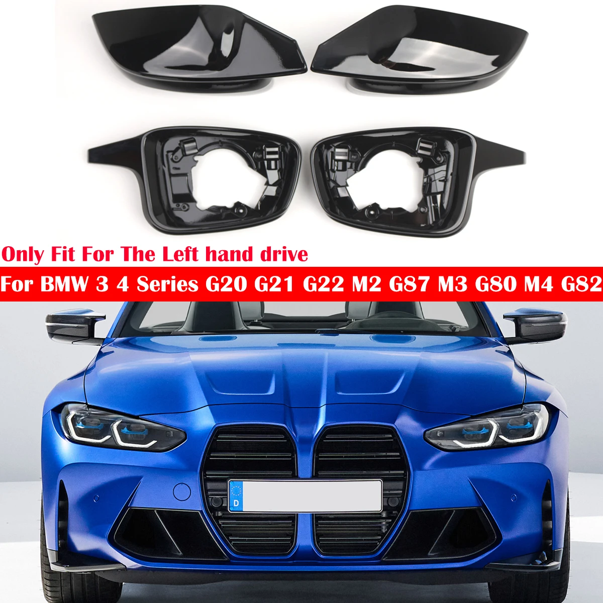 

4PCS Set Gloss Black Car Mirror Support Trim Ring & Mirror Cover Cap Assembly For BMW M2 M3 G87 G80 G81 G82 G83 G20 G21 G22 LHD