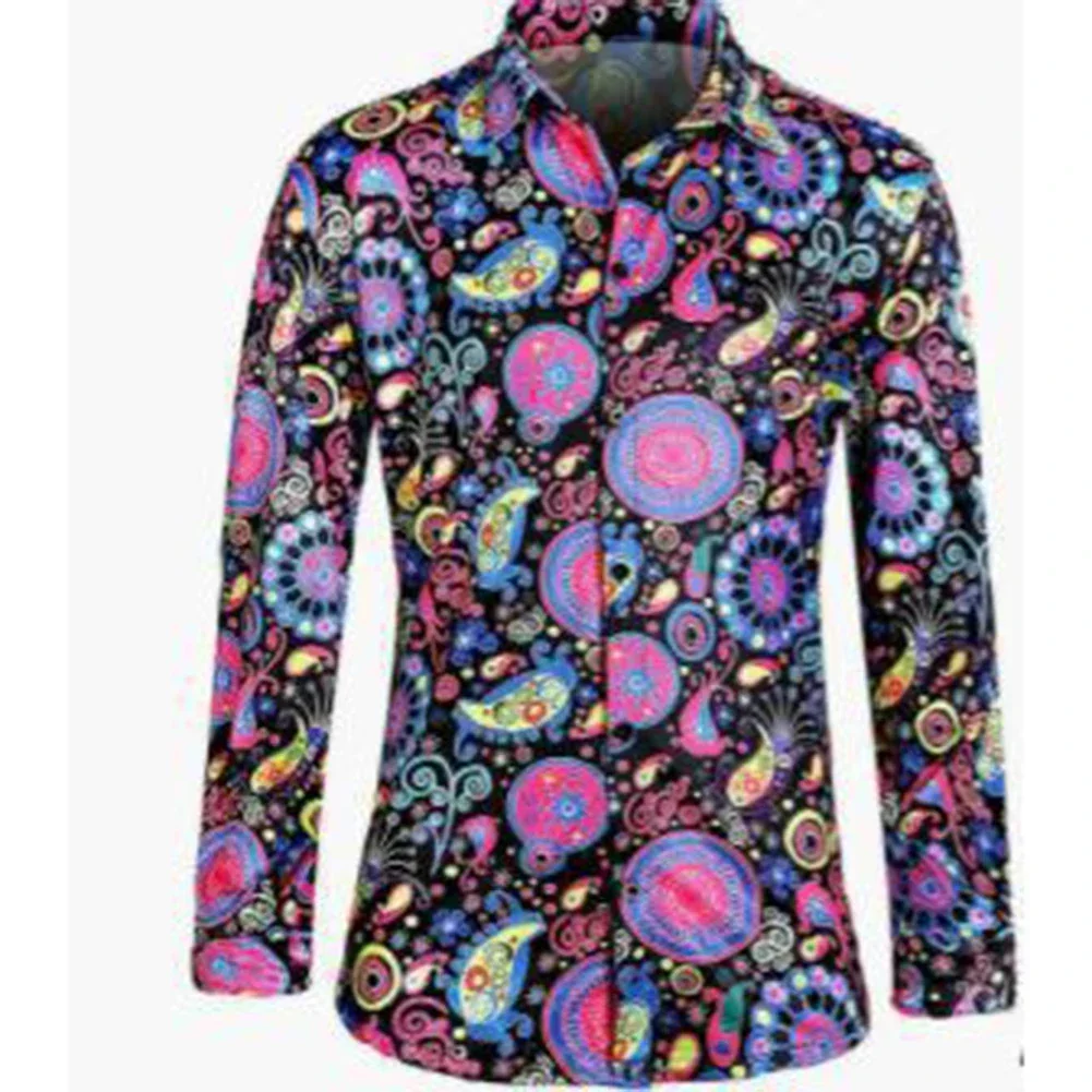 Casual Men's Dress Shirt and Pants Set  Oversized Disco Style  Vibrant Multicolour Print  Perfect for Festivals and Party Events