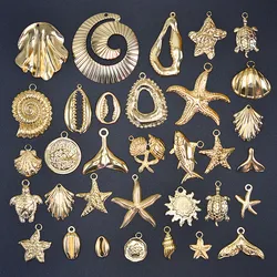 7Pcs/Lot Stainless Steel Summer Starfish Conch Shell Mermaid Tail Charms DIY Sea Animal Tortoise Pendant Women Necklaces Making