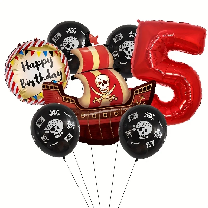 Piratenschiff-Folienballon mit Nummer 1-9 Piraten-Themen Geburtstag Halloween Deko für Innen und Außen Festival-Szenendekoration Zubehör – Detail 6