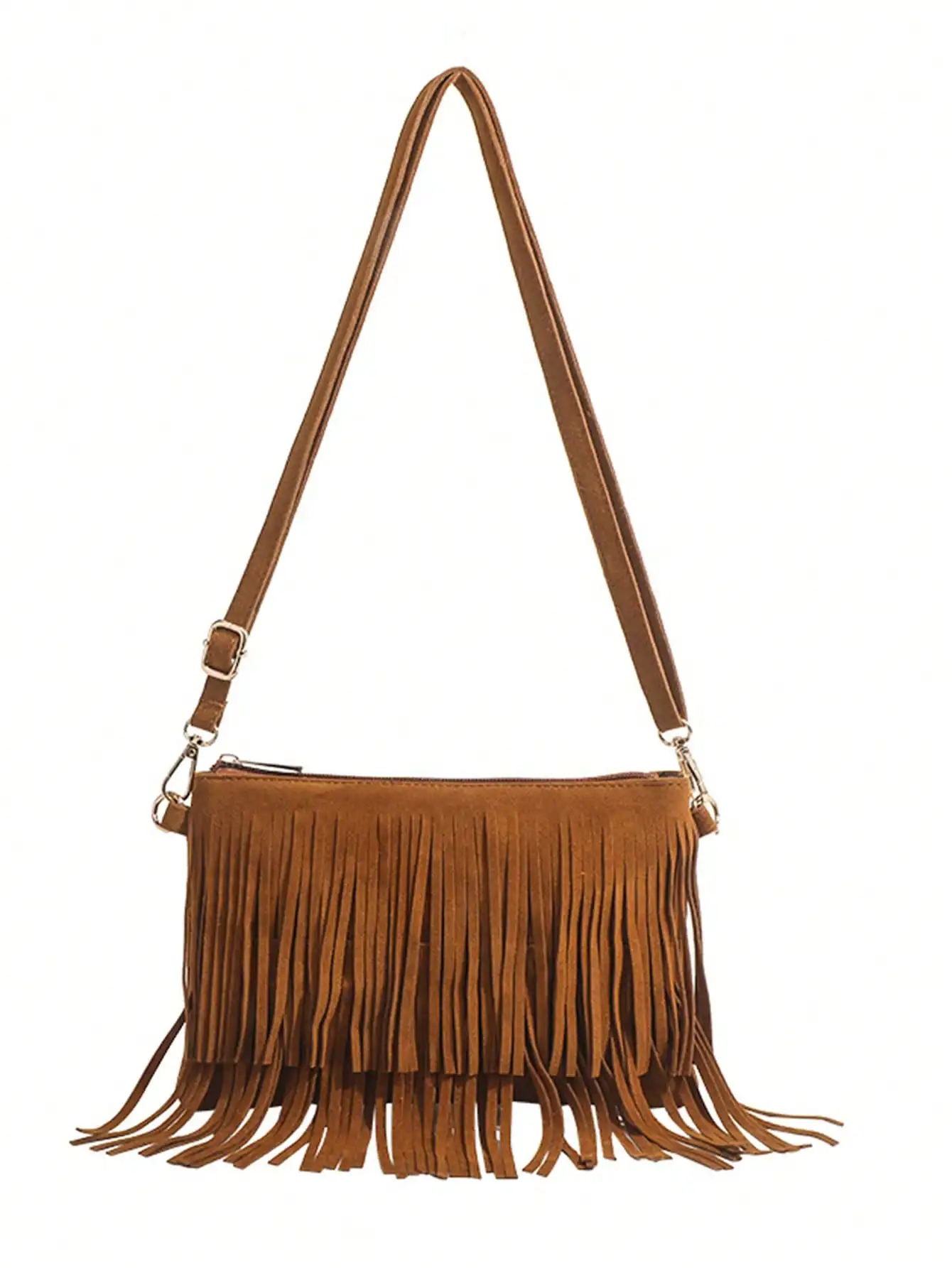 

Коричневая замшевая сумка через плечо с бахромой для женщин, повседневная сумка в стиле бохо