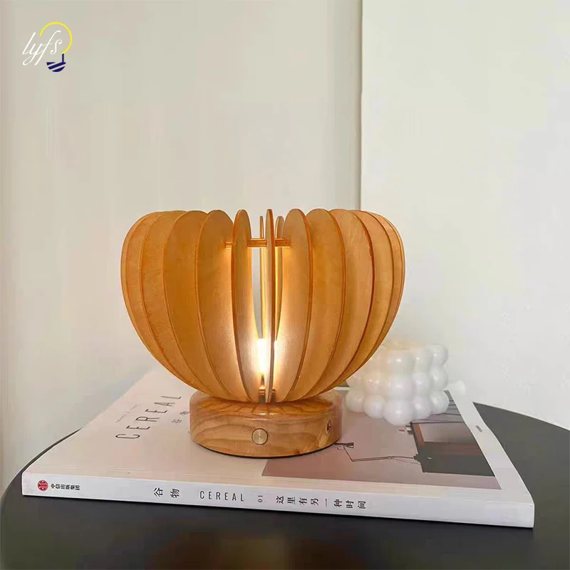 Retro Led Pumpkin Table Lamps Wooden Touch Usb Design Night Light For Living Home Furniture Bedroom Study Dcoration Desk Light