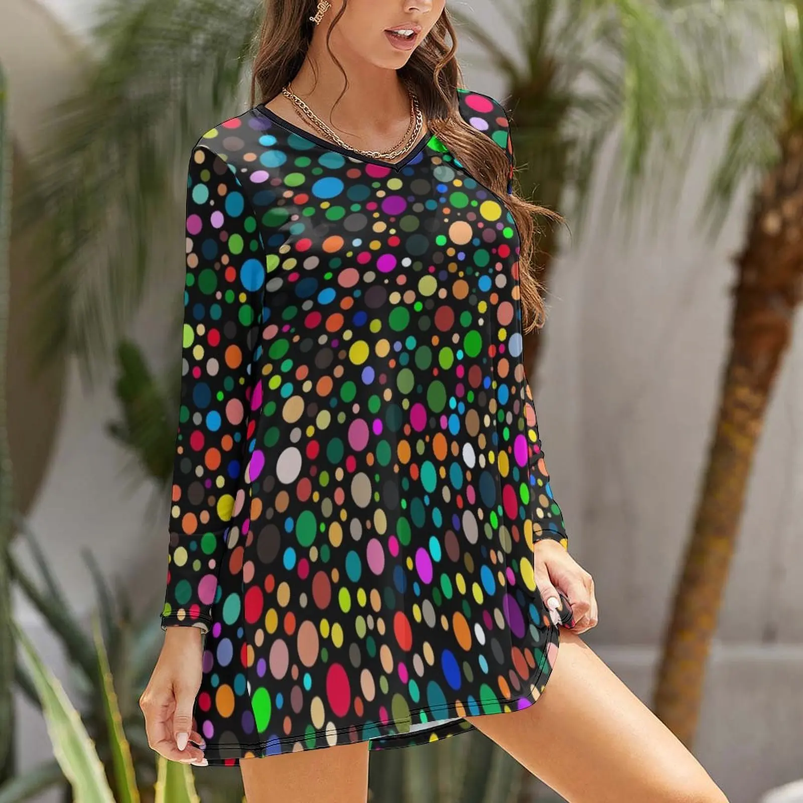 Vestido holgado de manga larga con estampado de lunares Multicolor para mujer, elegante vestido de noche de lujo para boda