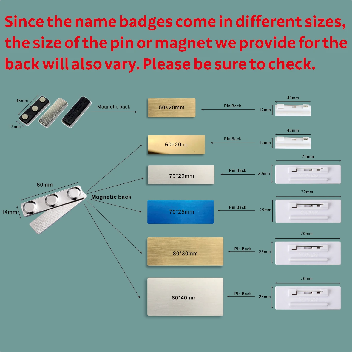 Gravierte personalisierte Namensschilder mit Magnetclip oder Pin – individueller magnetischer Namensschild aus Edelstahl und Metall für die Schule