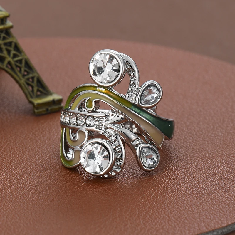 Vintage Art Deco Style Women Ring Featuring Dual Tone Enamel Sparkling Synthetic Gemstones Daily Formal Events Wedding Jewelry