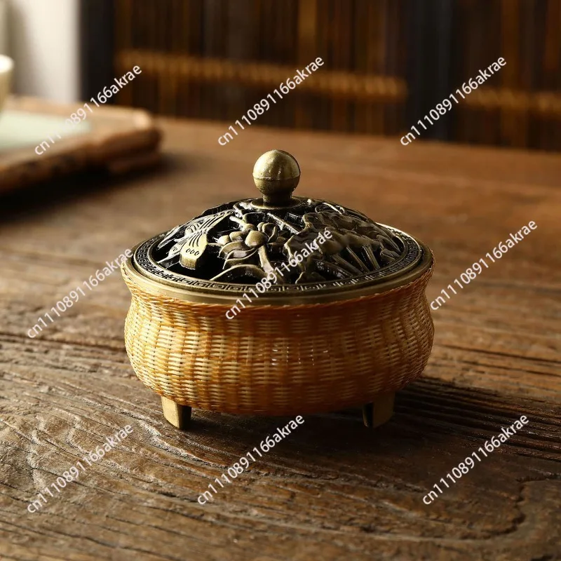 for Button silk copper incense burner tripod, incense burner, household bamboo  point incense tea room