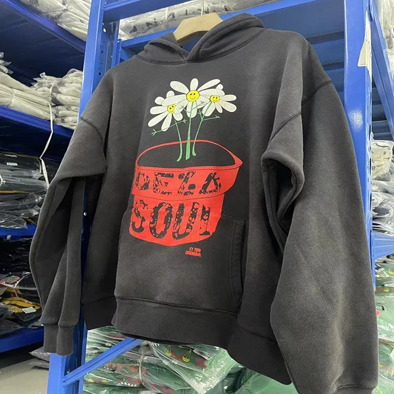 

Good Quality Saint Potted Plant Logo Hoodie Jacket Hole Washed and Distressed Women Men High Street Fashion Loose Hoodie