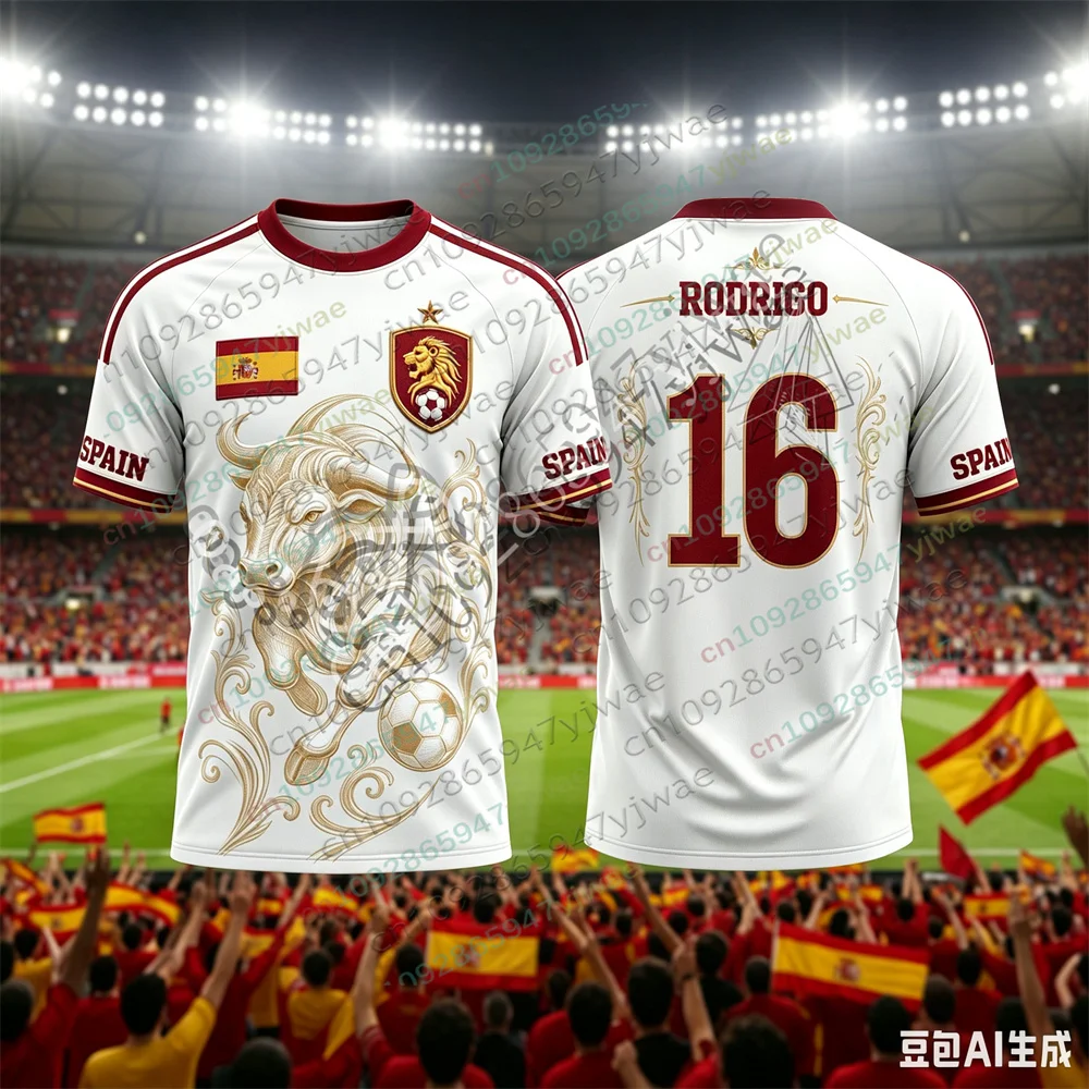 2026 Spain Football Jersey Yamal Charging Bull Graphic Unisex T‑Shirt Quick‑Dry Training Fan Culture Short Sleeve Tops