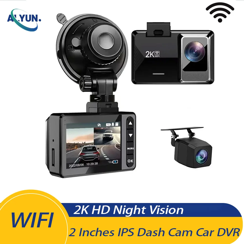 

WiFi 2K Dash Cam for Car Front and Rear Dual Camera HD Night Vision Car DVR 24h Parking Monitor Black Box