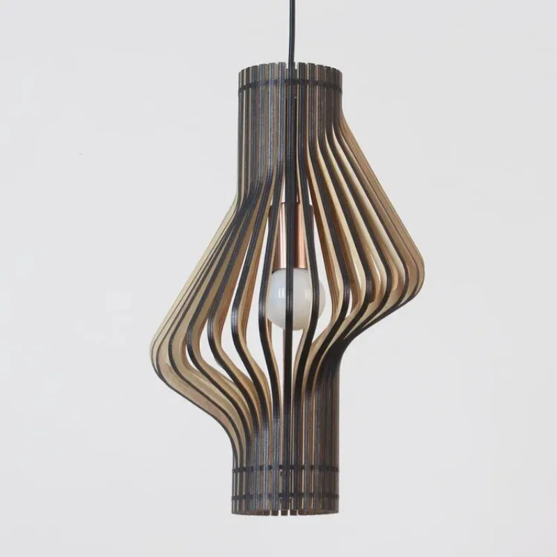 Deep and shallow wood grain woven cage chandelier, large flat area arrangement flow curve art decoration hanging lamp