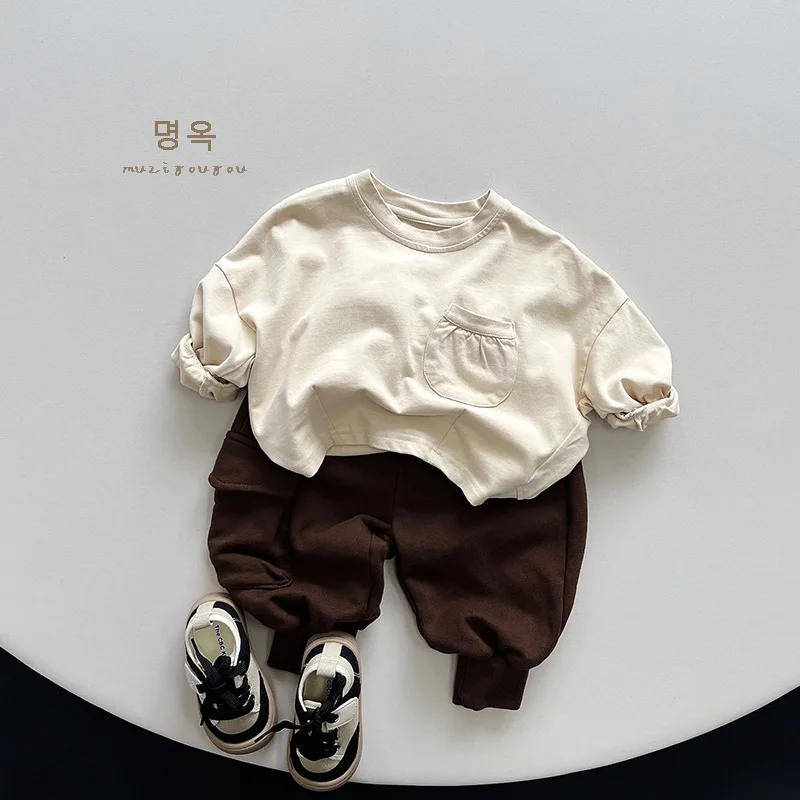 Baby Boys Girls Long Sleeve T Shirts Autumn New Kids Solid Casual Bottoming Shirt Toddler Loose Versatile Tops Children Clothes