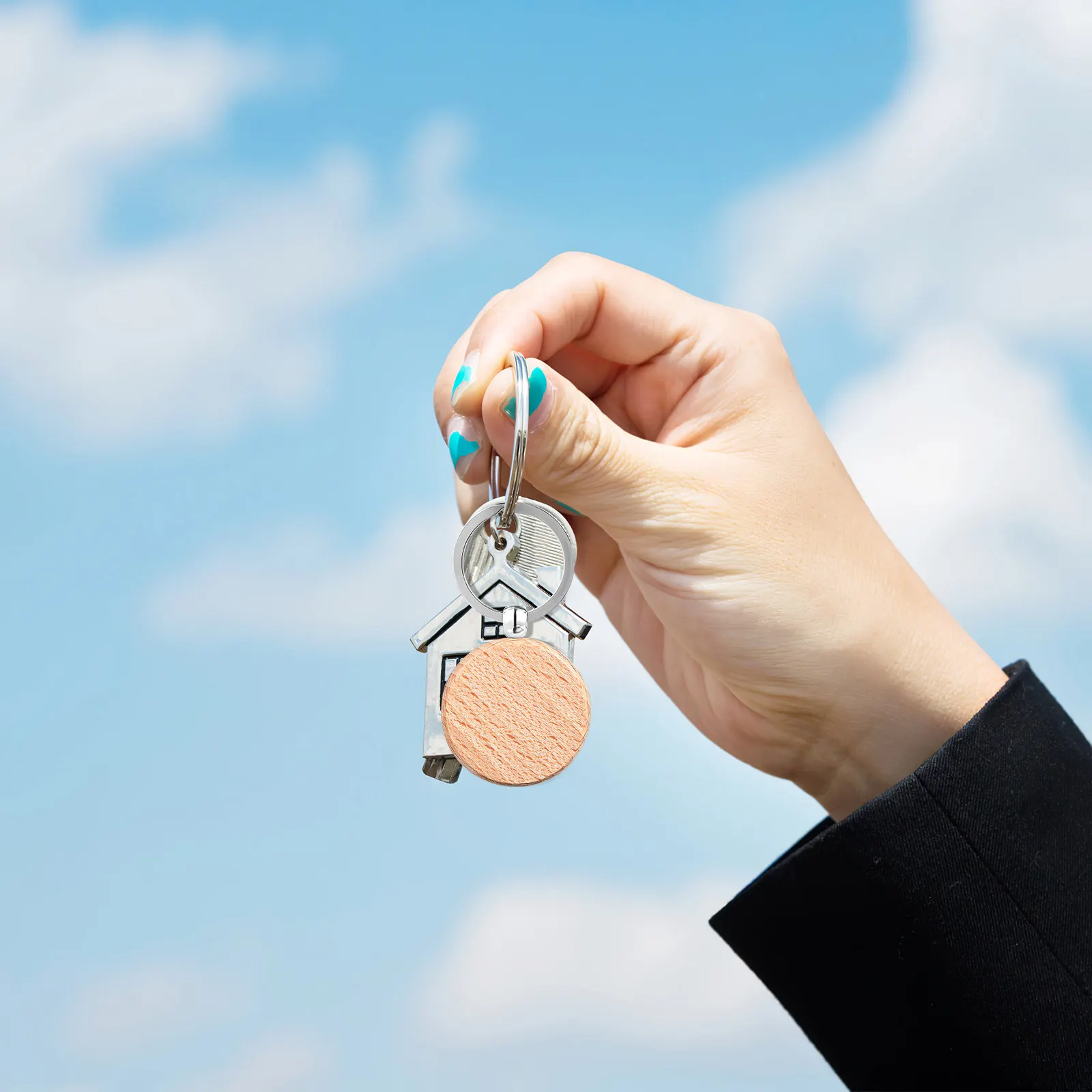 10Pcs Blank Wooden Keychain Blanks Light Sturdy Fine Workmanship Round Rectangle Wood Pendant Keyrings for Engraving Etching