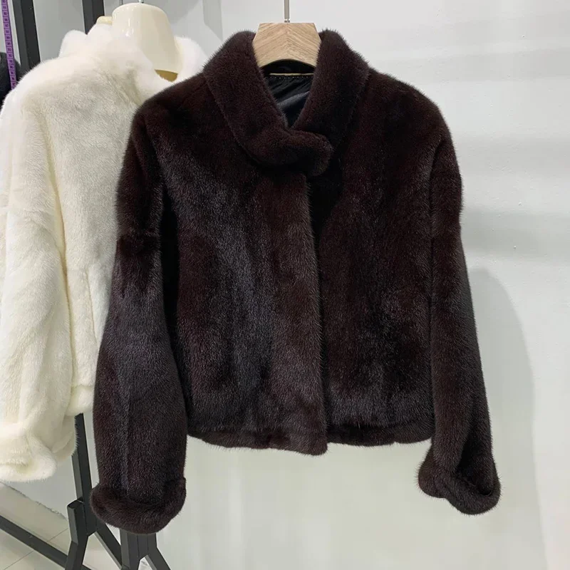 Lady Fashion Streetwear giacca di pelliccia di visone Crop Style cappotto da donna Stand Colla Luxury Full Pelt cappotti di visone