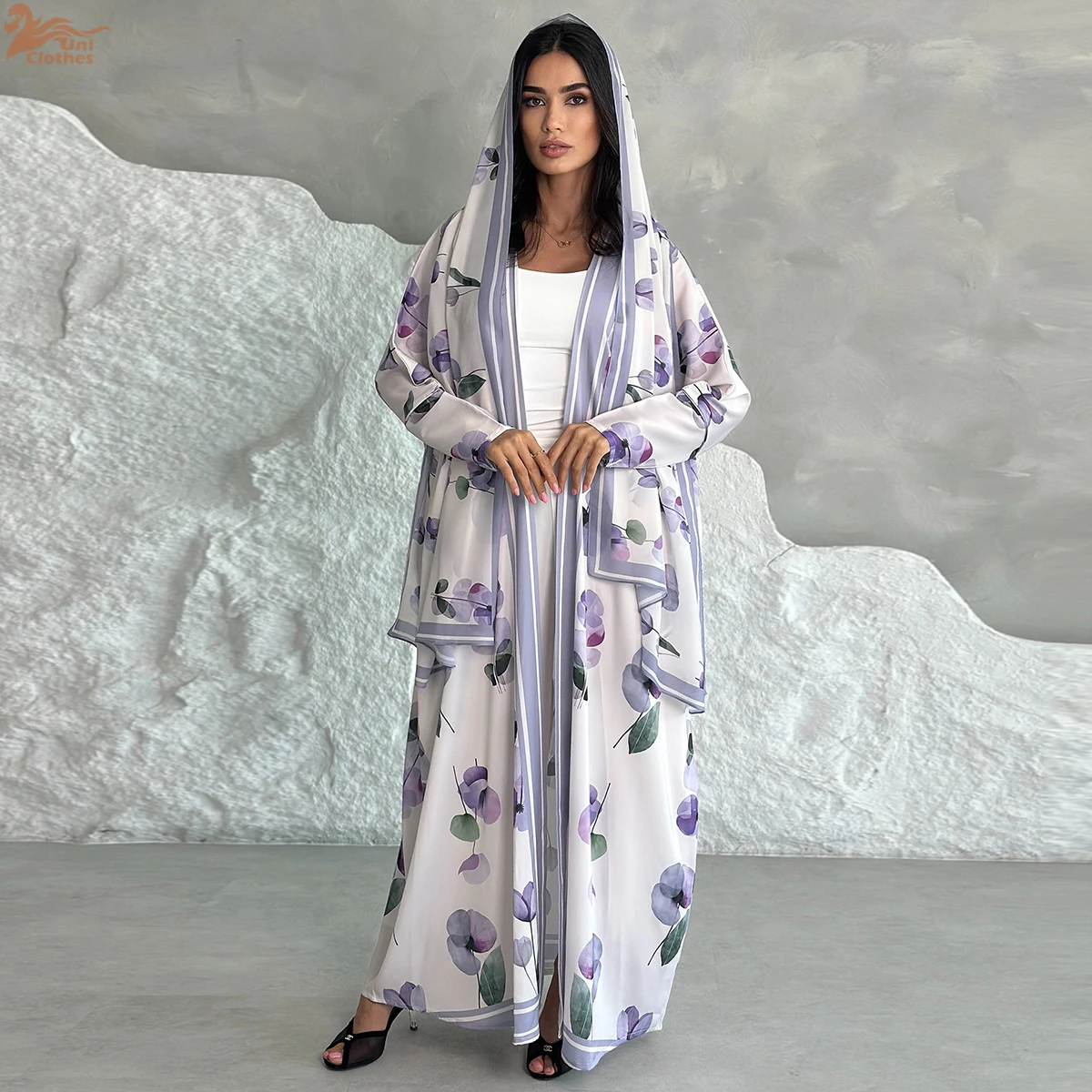 

Two Piece Luxury Dubai Hijab Abaya for Muslim Women Elegant Arabic Kimono Cardigan Islamic Holiday Outfit Islamic Printed Dress