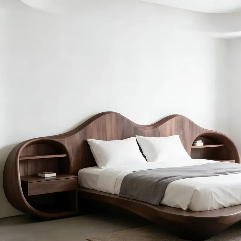New Chinese Style Solid Wood Bed 2026 Nordic Natural Creative Design Double Bed with Storage Bedside