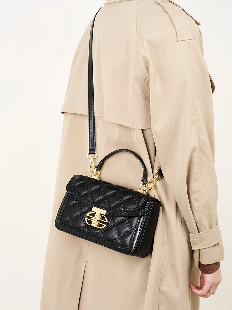 Women\'s 2024 new small square bag genuine leather handbag fashion rhombic handbag classic ladies shoulder bag crossbody bag