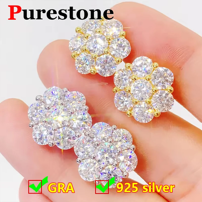 الكلاسيكية المرأة مويسانيتي الماس قرط صغير زهري 925 فضة مجوهرات الحديثة مويسانيتي القرط الفاخرة للنساء