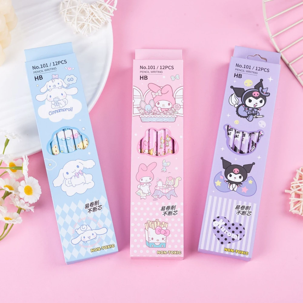 

12 шт./кор. Sanrio Series Kuromi Melody Cinnamoroll набор карандашей для письма студенческий карандаш креативный карандаш для письма школьные канцелярские принадлежности