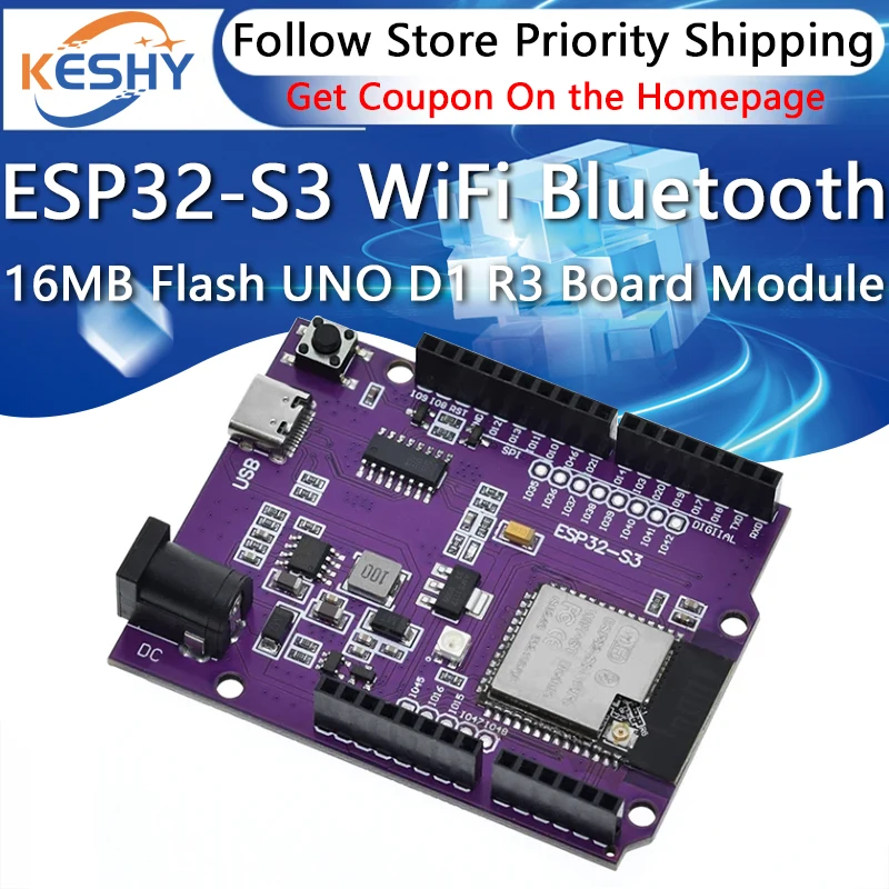

D1 ESP32-S3 WiFi+Bluetooth 16MB Flash UNO D1 R3 Board Module CH340 N16R8 For ESP32 ESP-32 Development Board Wireless Module