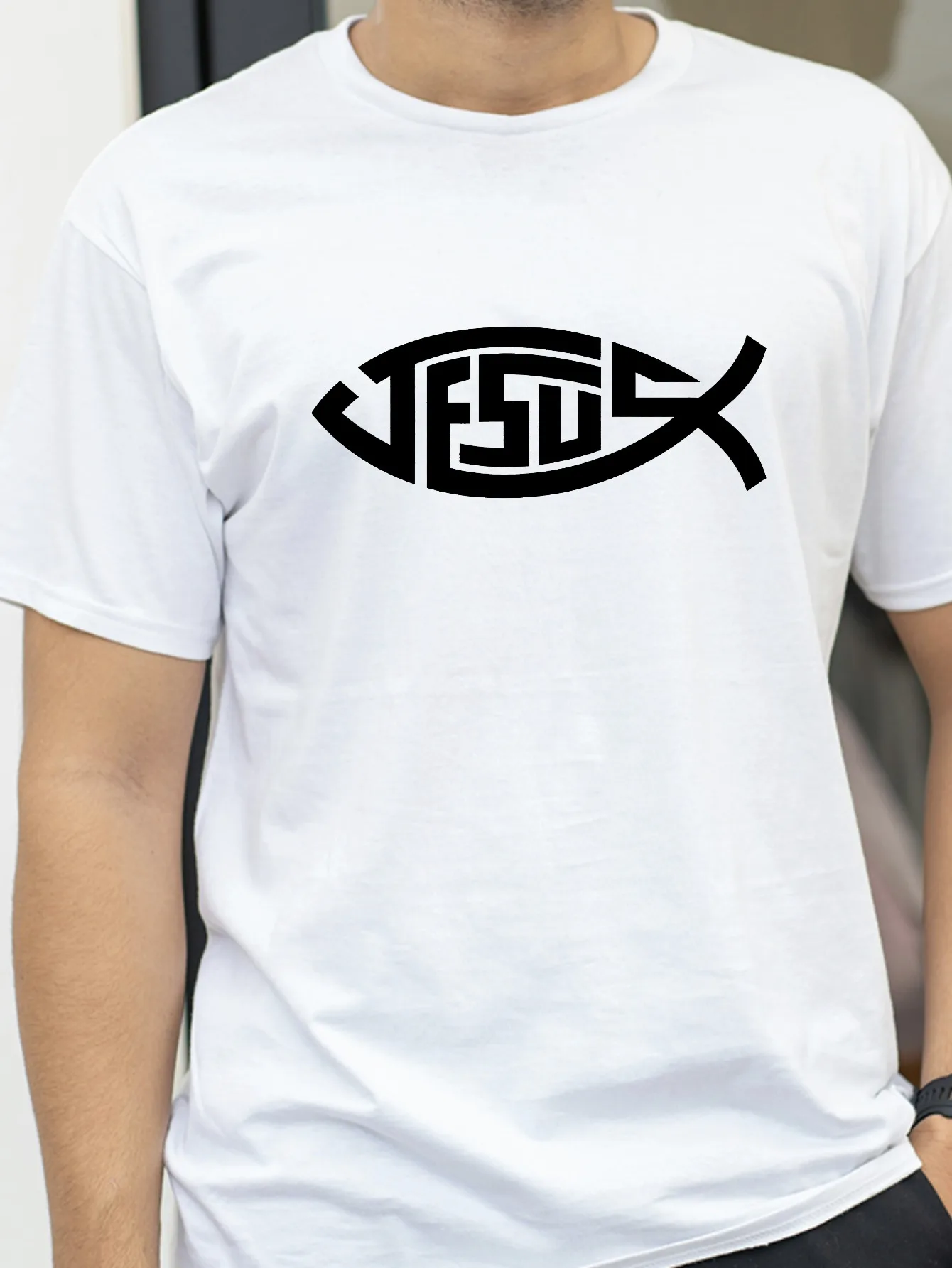 

Jesus Little Fish Design Print Mens T-Shirts Loose T-Shirts Cotton Breathable T-Shirt Quality Brand Tees