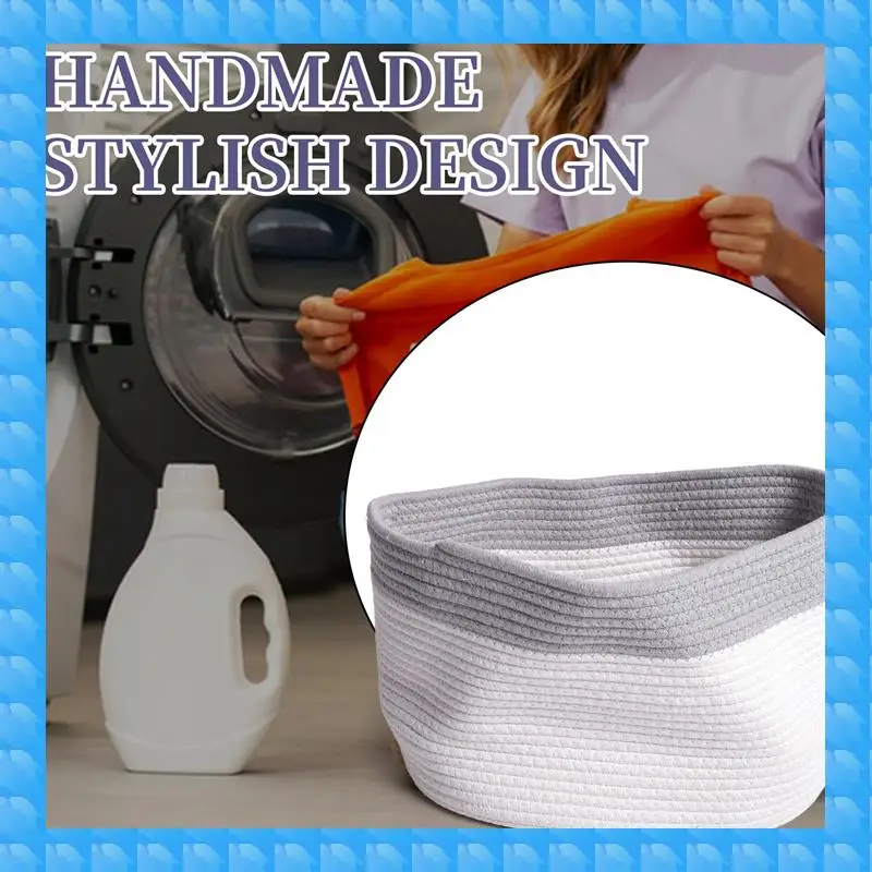 

ETRT Cotton Rope Storage Baskets Bin Storage Square Organizer Foldable Decorative Woven Basket With Handles
