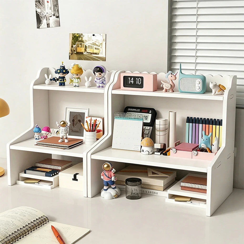 2-Tier Desktop Organizer Shelf for Office Desk, Multi-functional Storage Rack to Hold Books, Files and Stationery Supplies