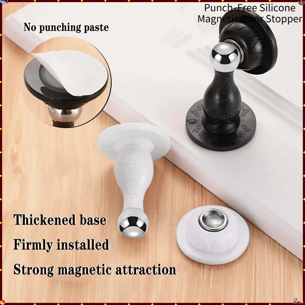 2Pcs Invisible Magnetic Door Stoppers, Silicone Door Wall Protector, Double‑Sided Tape Door Holder Anti‑Collision Door Stop for