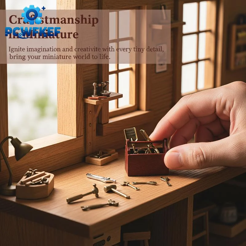 Dollhouse Miniature Tool Set Metal Hammer Pliers Wrench Kit With Wooden Tool Box For Micro Scene Model DIY Decoration Accessory