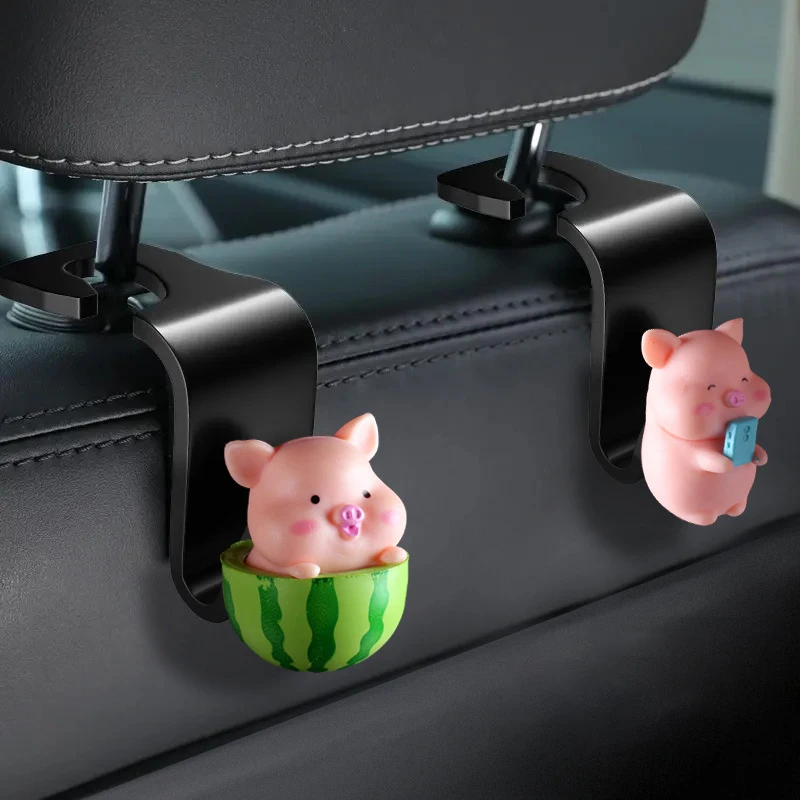 Cartoon Pig Duck Rear Seat Back Hook Headrest Holder Storage Hanger Multi-function Organizer Auto Car Interior Accessories