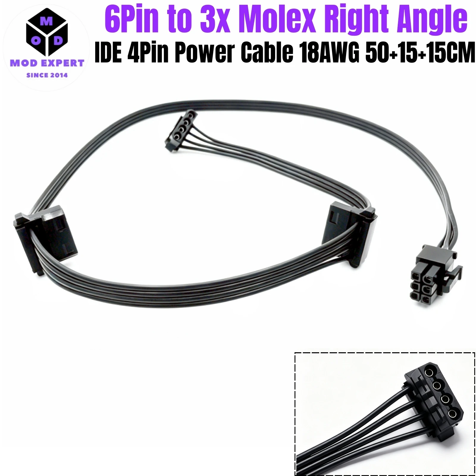 6Pin to 3 Molex Angled, PATA PERIF IDE 4Pin Power Cable for Corsair CX750, CX650, C600, CX550, CX500, CX450, CX430 Modular Power