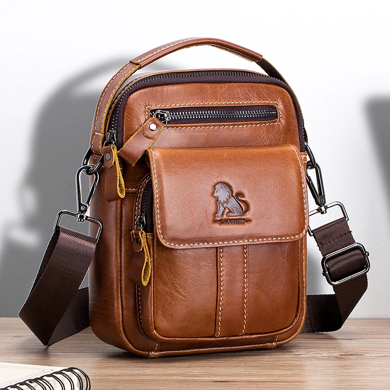 Men's cowhide single shoulder crossbody bag with top layer cowhide casual retro multifunctional small and medium-sized bag