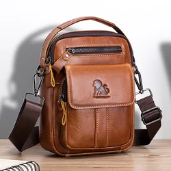 Bolso cruzado de un solo hombro para hombre, bandolera de piel de vaca con capa superior, informal, retro, multifuncional, tamaño pequeño y mediano