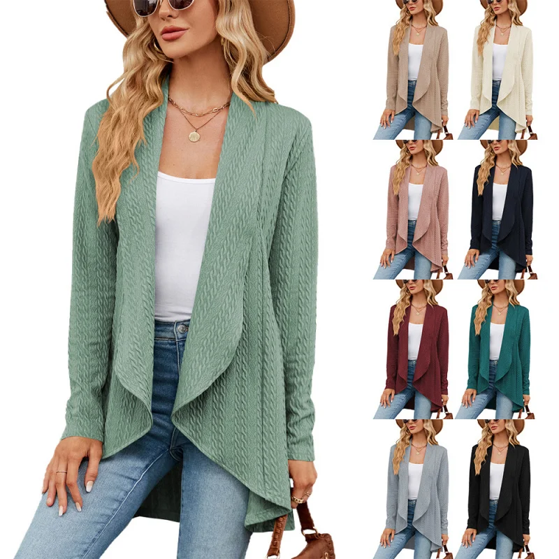 

Autumn and Winter new long sleeve solid color loose cardigan top WOMEN'S knitting coat