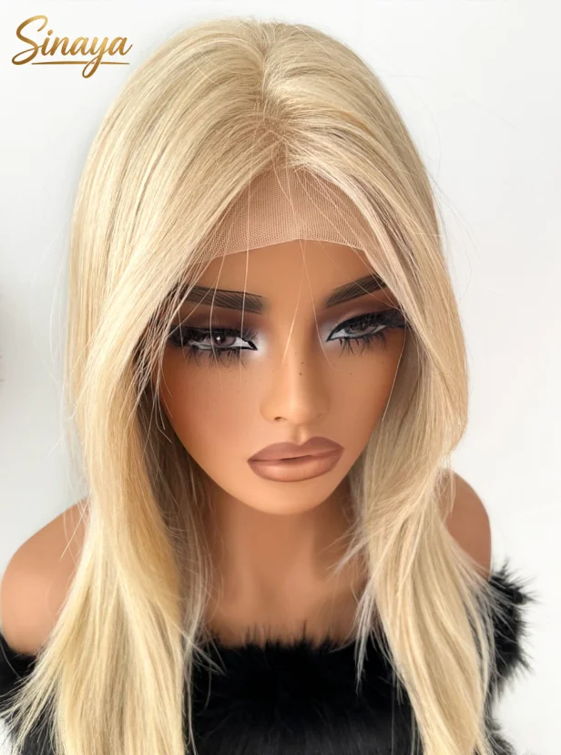 613 Blonde Layered Cut Straight Lace Front Wigs 13x4 HD Transparent Synthetic Pre Plucked Heat Resistant Glueless On Clearance