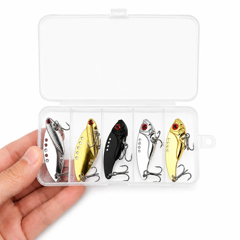 5Piece10gMetalVIBLure bait set for freshwater and saltwater, universal bionic vibrating fishing bait with hook
