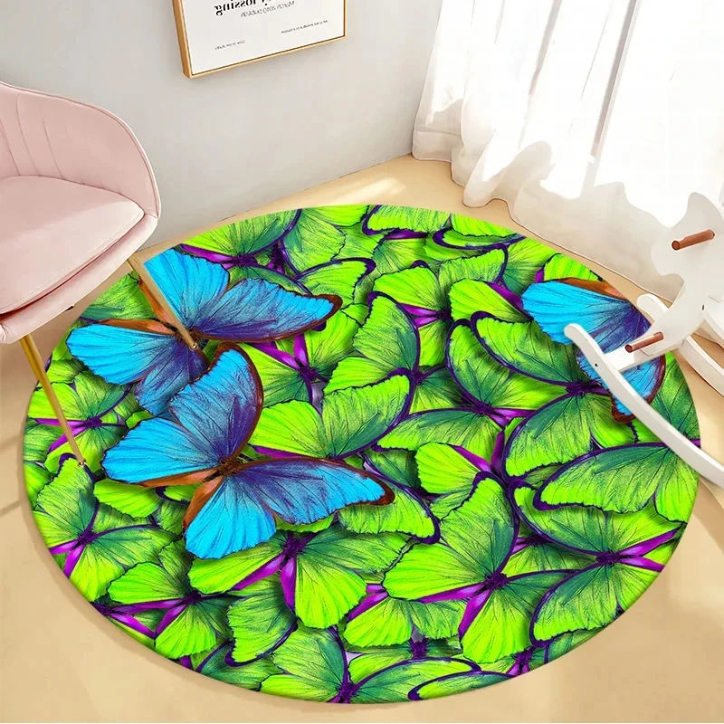 Watercolor Butterfly Art Round Carpet Beautiful Animal Girl Women Bedroom Door Mats Living Room Area Rug Home Non-slip Floor Mat